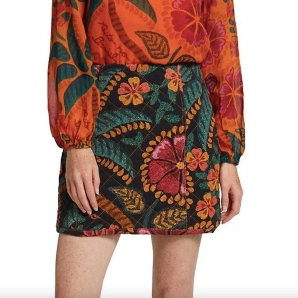 FARM RIO Flowerdoscopic Canvas Mini Skirt Size L